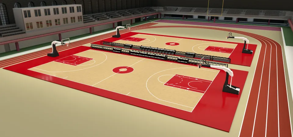 Basketball courts on indoor track on football field