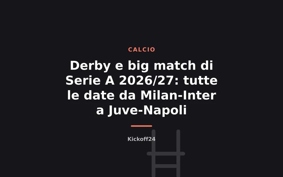 Derby e big match di Serie A 2026/27: tutte le date da Milan-Inter a Juve-Napoli